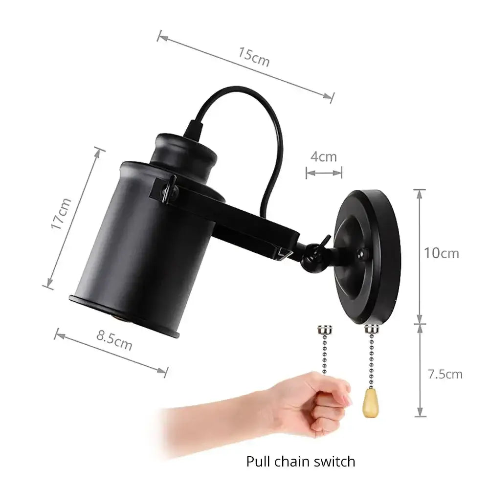 Industrial black vintage wall lamp – bedroom adjustable spotlight
