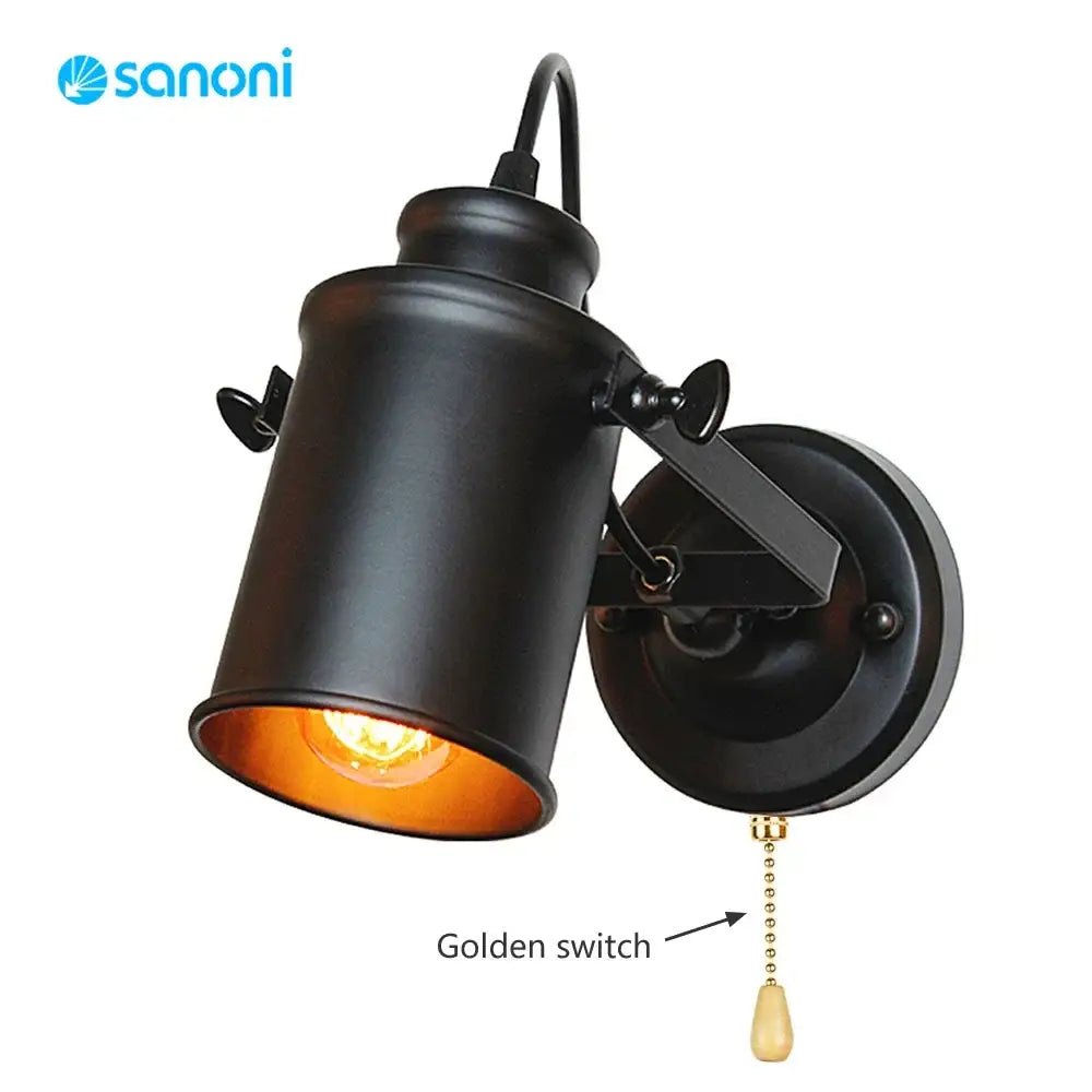 Industrial black vintage wall lamp – bedroom adjustable spotlight