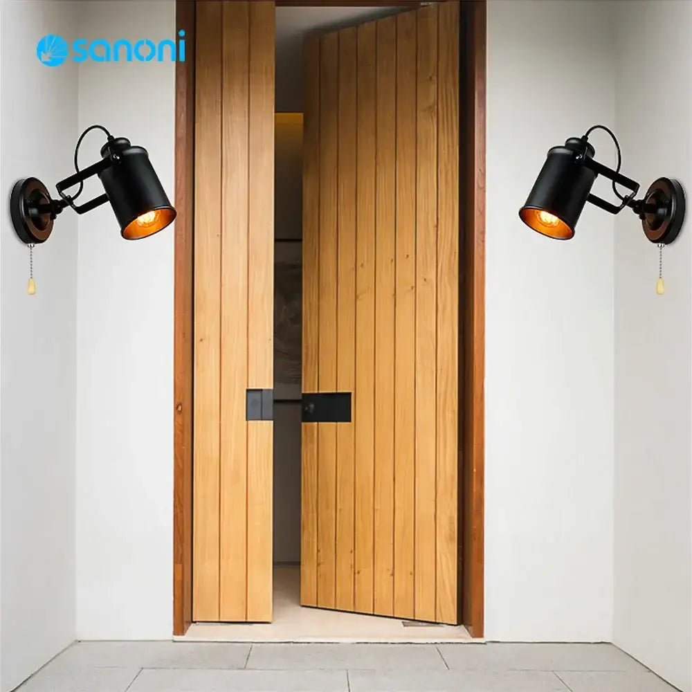 Industrial black vintage wall lamp – bedroom adjustable spotlight