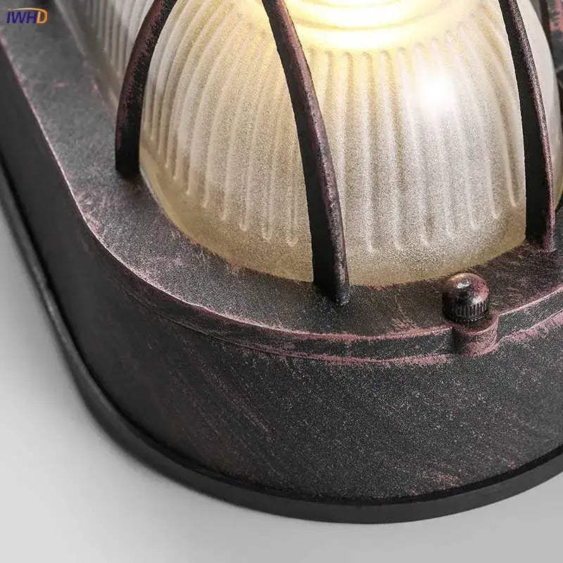 Industrial black wall lamp with ribbed glass for stairway lighting