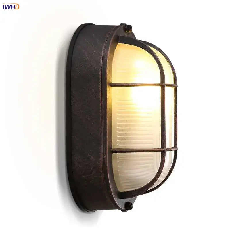 Industrial black wall lamp with ribbed glass for stairway lighting