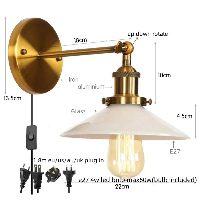 Industrial black & white ceramic led wall lights kitchen sconce