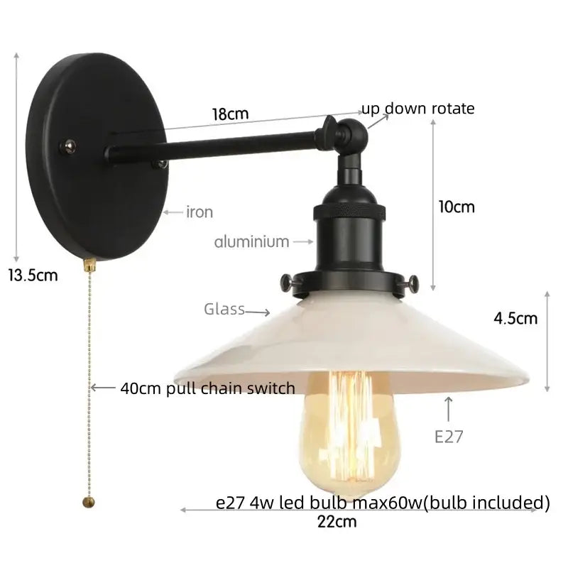 Industrial black & white ceramic led wall lights kitchen sconce