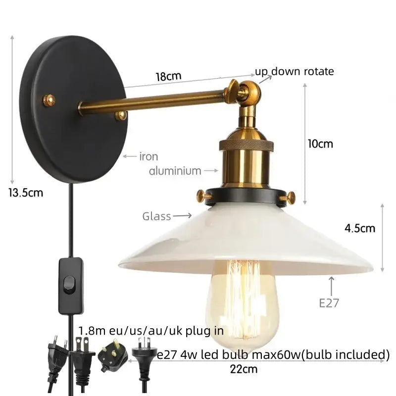 Industrial black & white ceramic led wall lights kitchen sconce