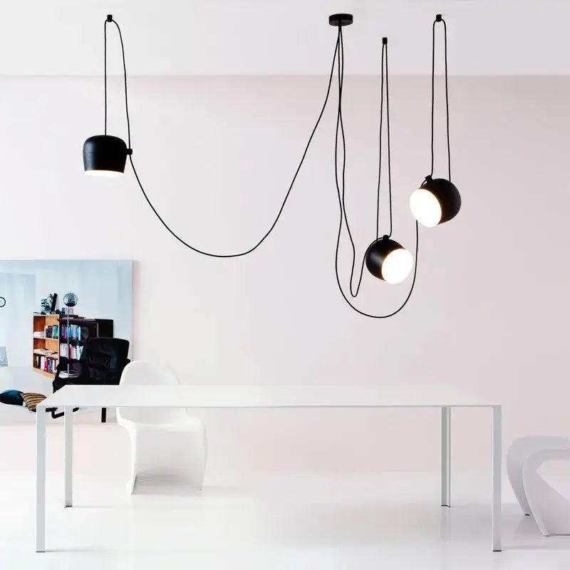 Industrial black & white spherical pendant light dining room