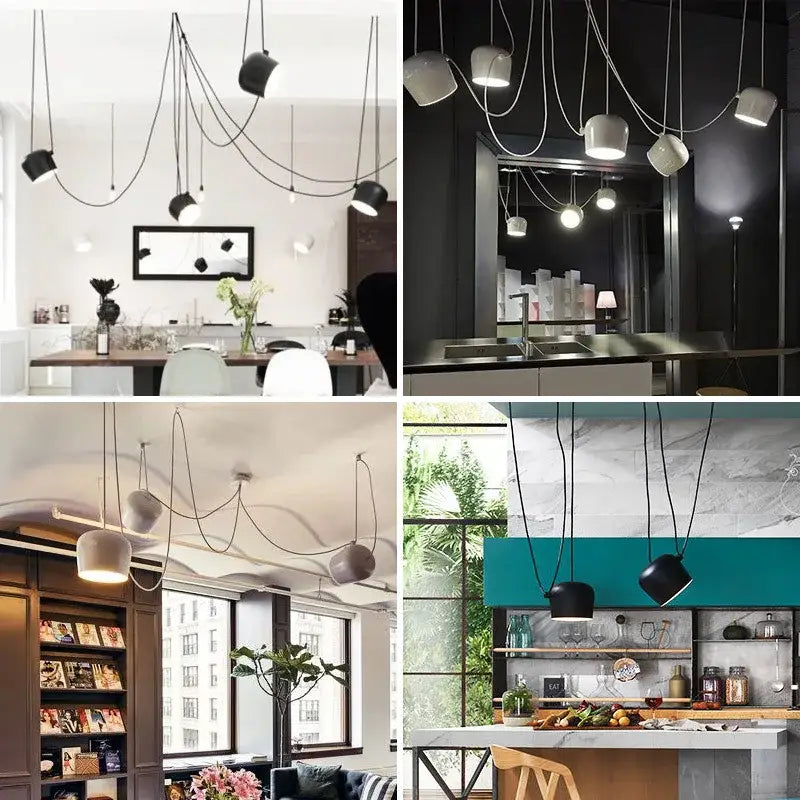 Industrial black & white spherical pendant light dining room