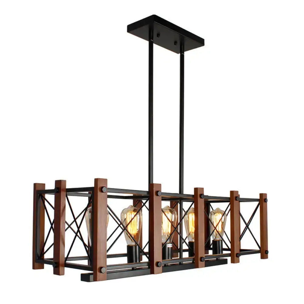 Industrial black wood 5-light island pendant – kitchen e26 e27 light