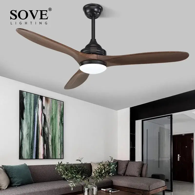 Industrial black wood ceiling fan living room remote control dc