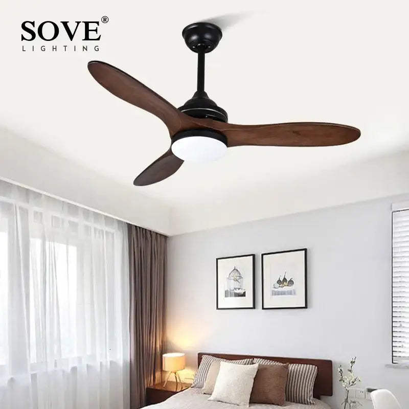 Industrial black wood ceiling fan living room remote control dc