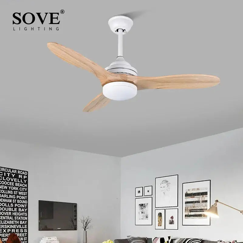 Industrial black wood ceiling fan living room remote control dc
