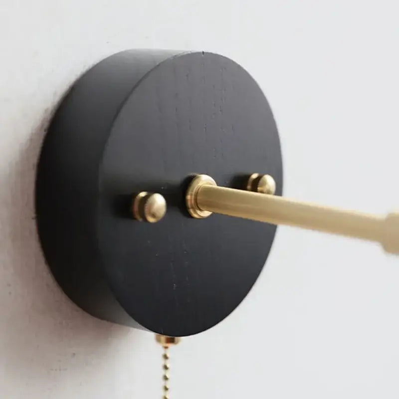 Industrial black wood led wall sconce with brass accent stair light