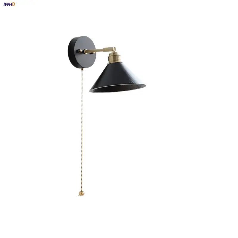 Industrial black wood led wall sconce with brass accent stair light
