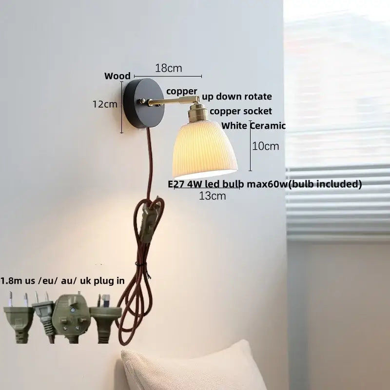 Industrial black wood led wall sconce with brass accent stair light