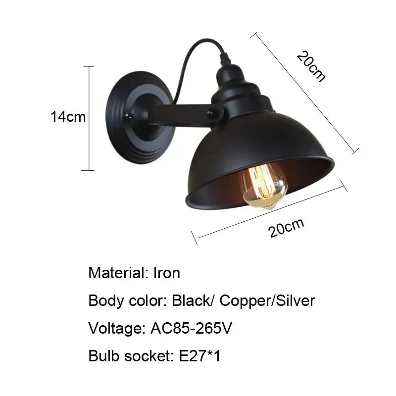 Industrial black wrought iron wall sconce bedroom edison lamp