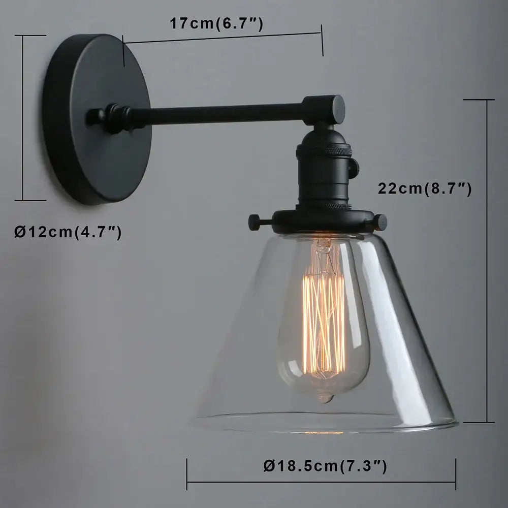 Industrial black wrought iron wall sconce – kitchen glass lamp