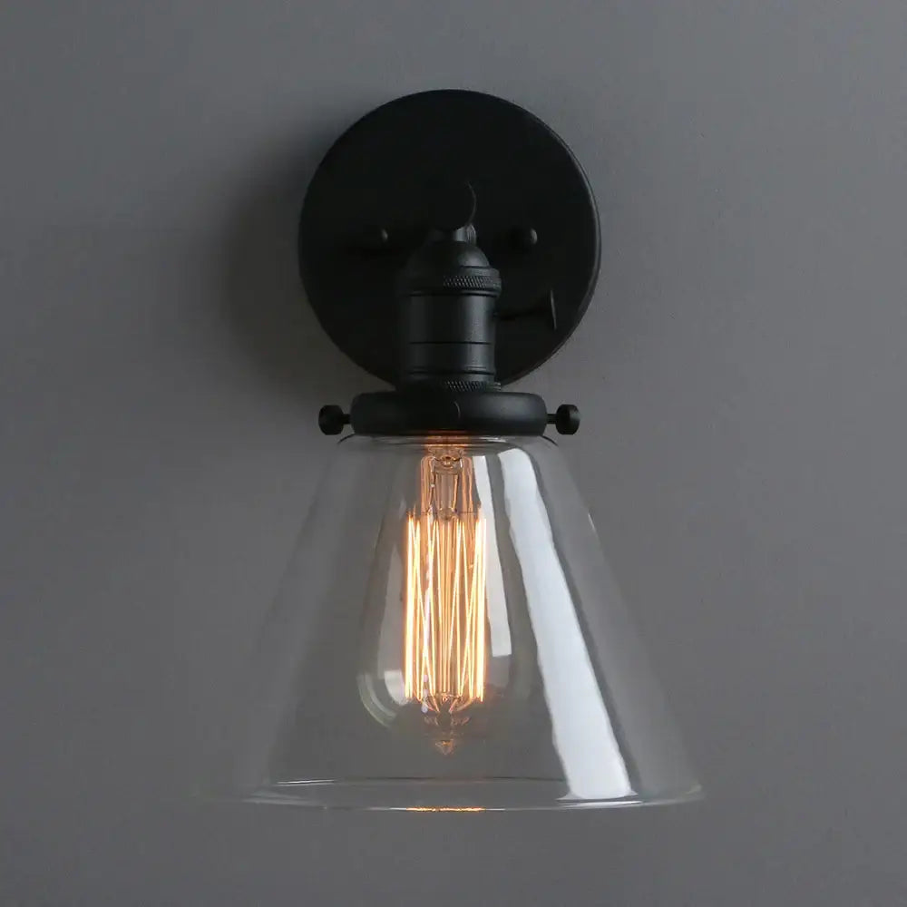 Industrial black wrought iron wall sconce – kitchen glass lamp