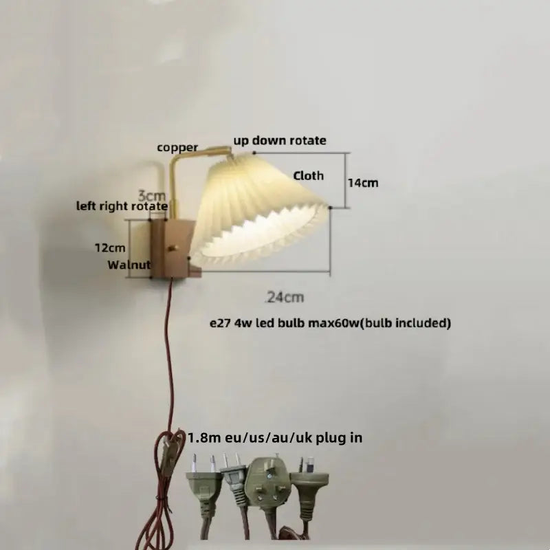 Industrial brass and walnut led wall light bedroom sconce