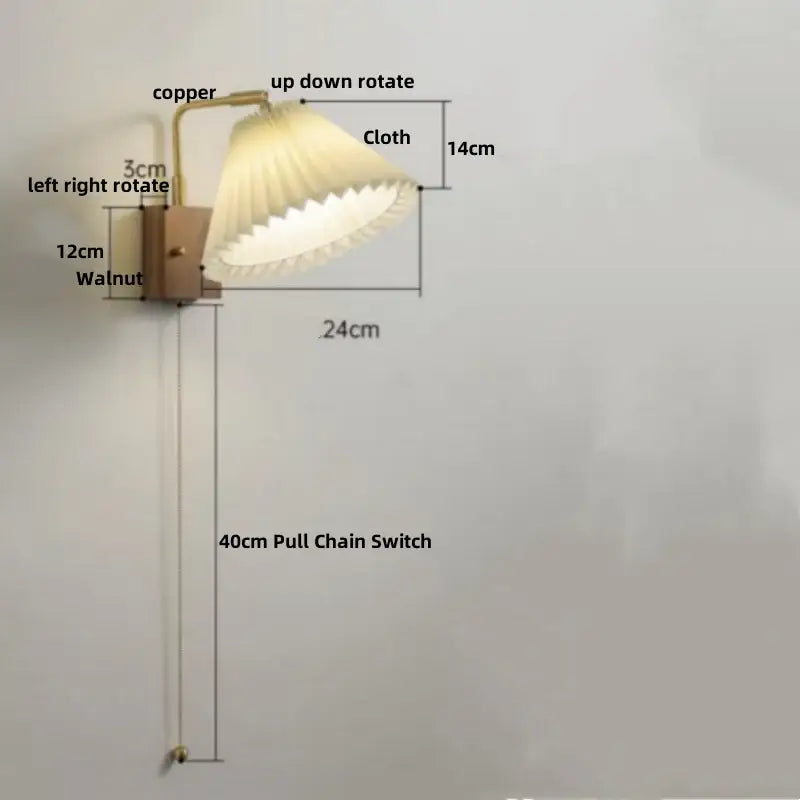 Industrial brass and walnut led wall light bedroom sconce