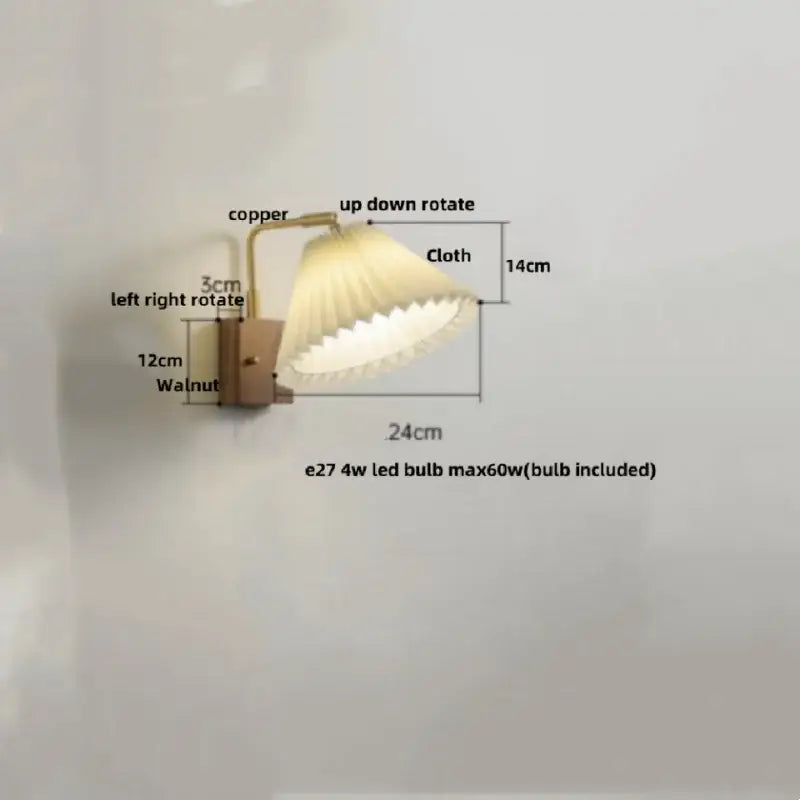 Industrial brass and walnut led wall light bedroom sconce