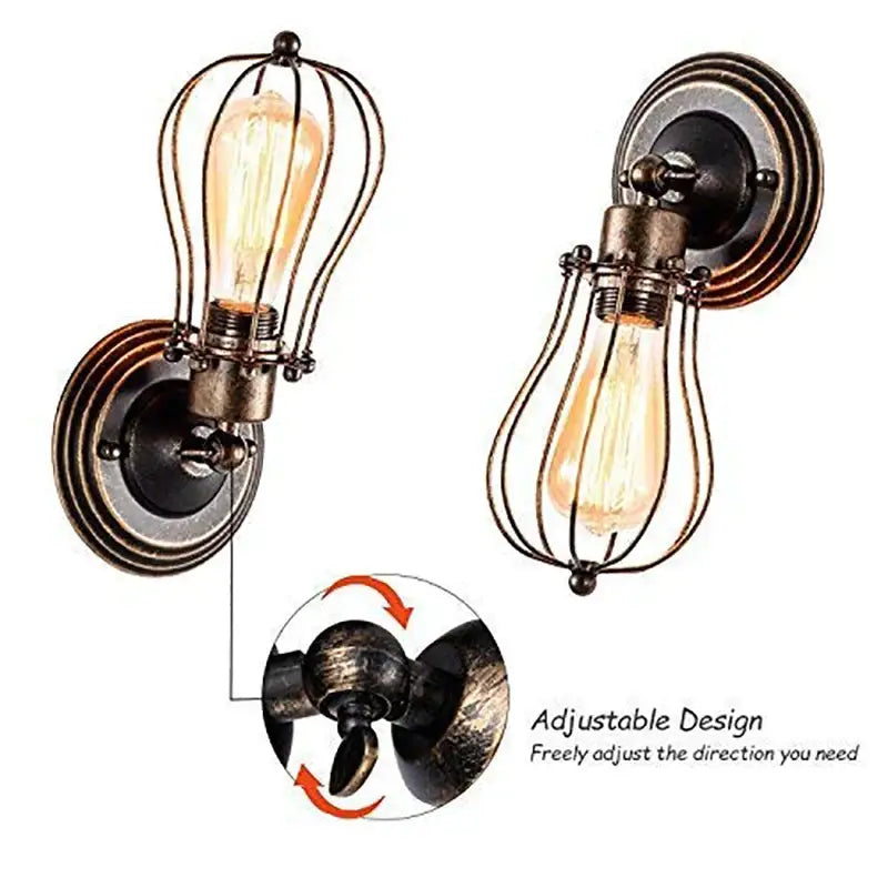 Industrial brass cage wall sconce bedroom vintage adjustable light