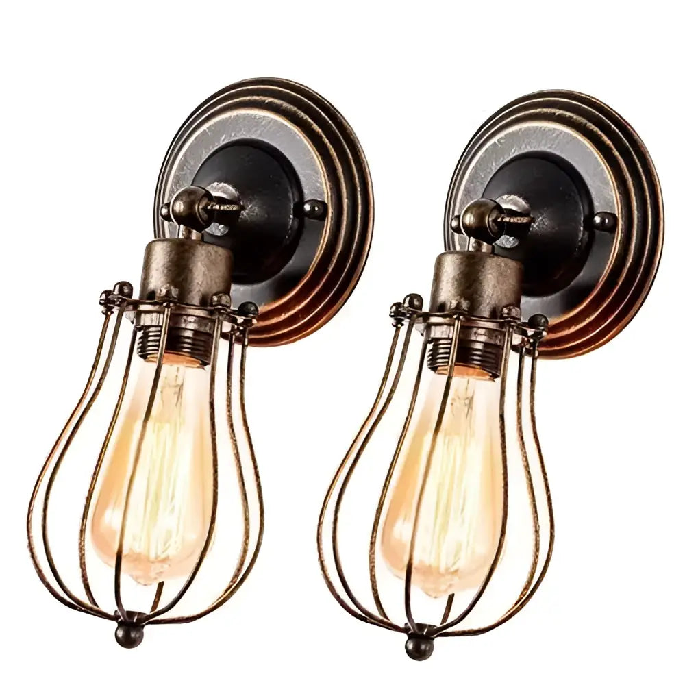 Industrial brass cage wall sconce bedroom vintage adjustable light