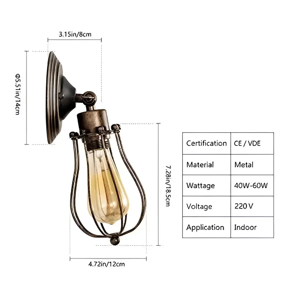 Industrial brass cage wall sconce bedroom vintage adjustable light