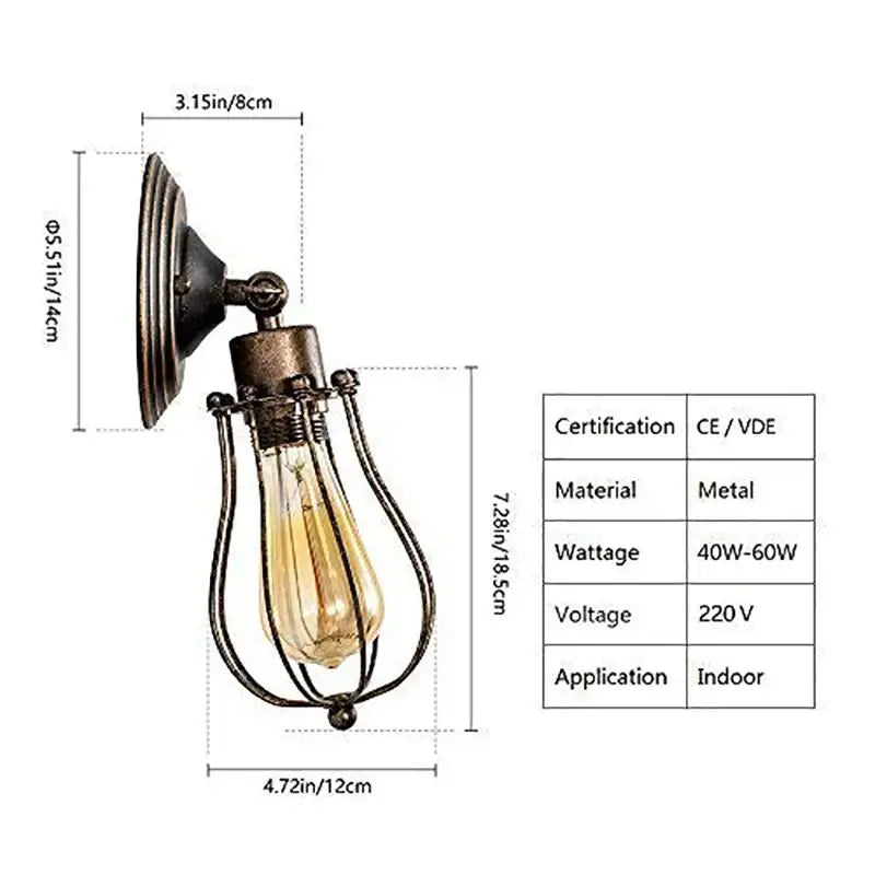 Industrial brass cage wall sconce bedroom vintage adjustable light