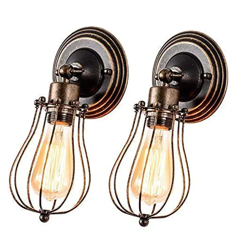 Industrial brass cage wall sconce bedroom vintage adjustable light