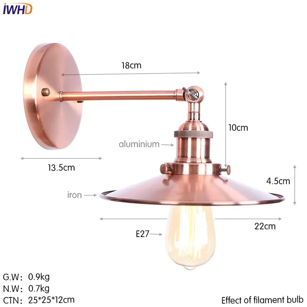 Industrial brass edison wall light bathroom adjustable sconce