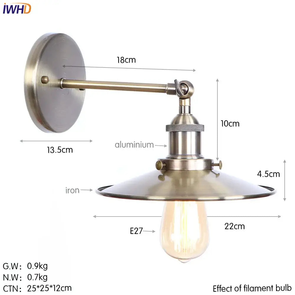 Industrial brass edison wall light bathroom adjustable sconce