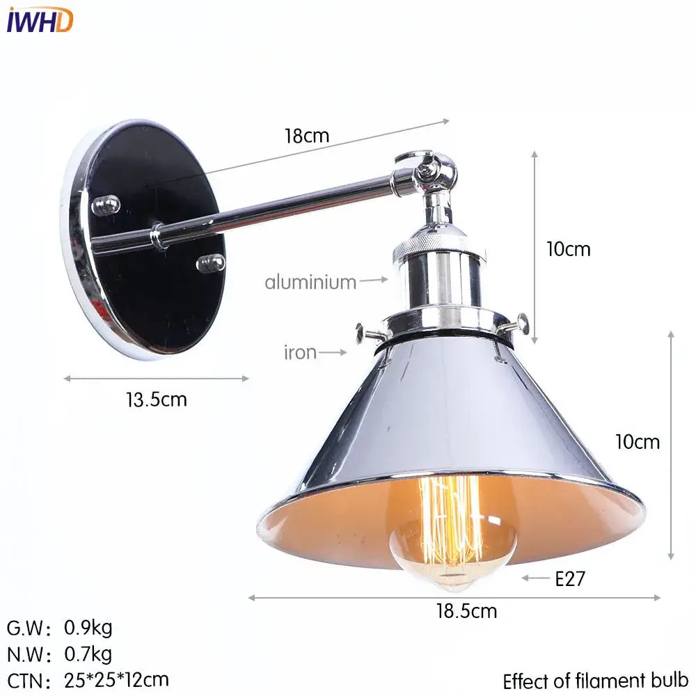 Industrial brass edison wall light bathroom adjustable sconce