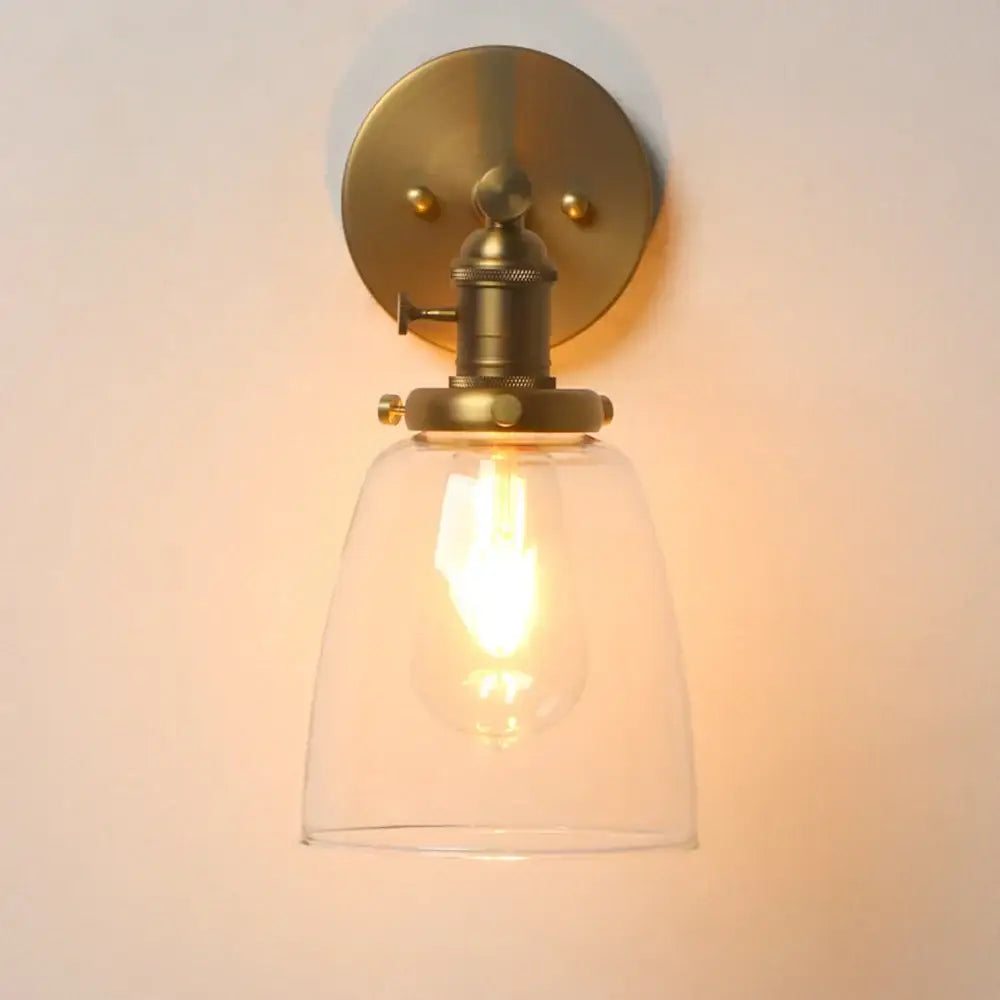 Industrial brass glass wall sconce light bedroom fixture