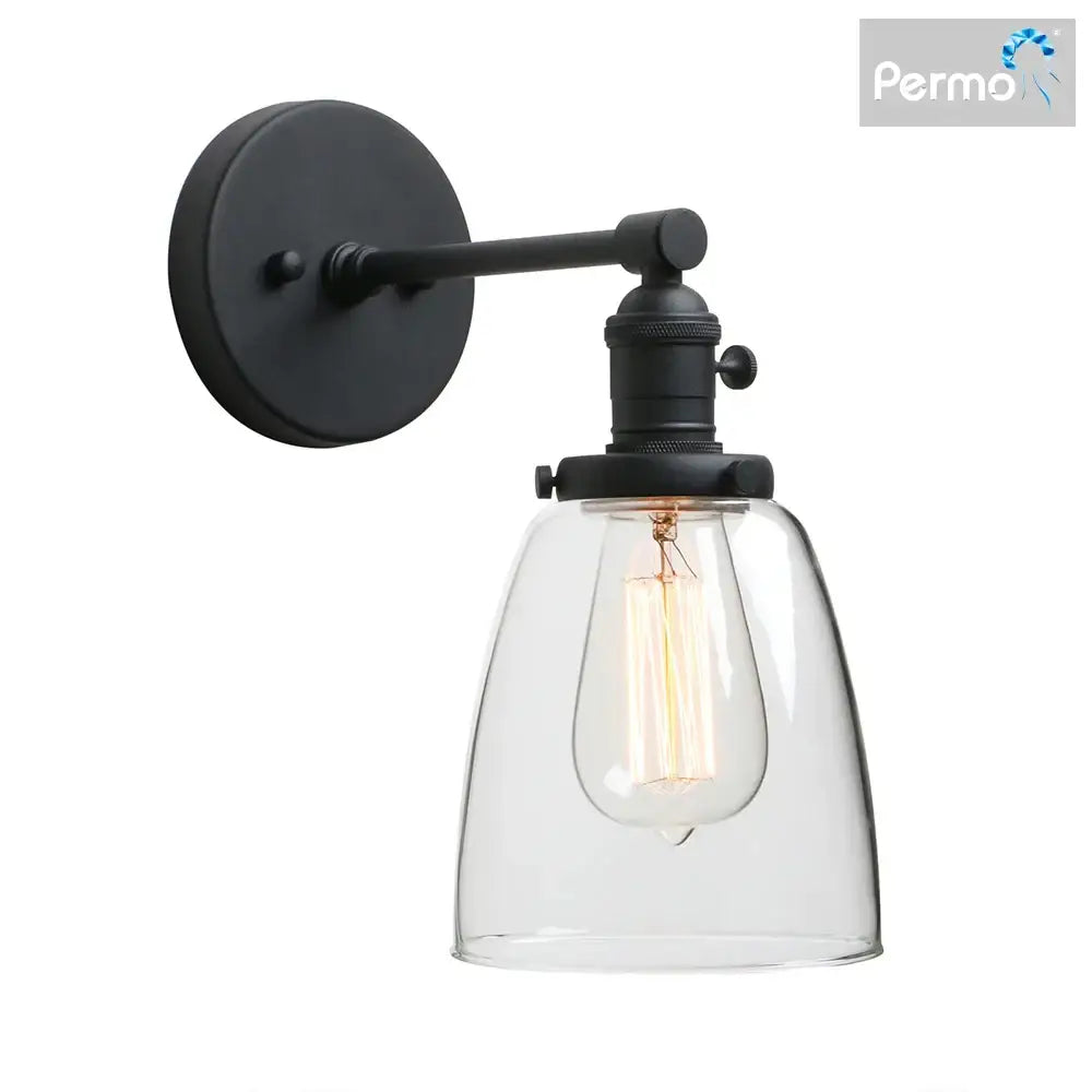 Industrial brass glass wall sconce light bedroom fixture