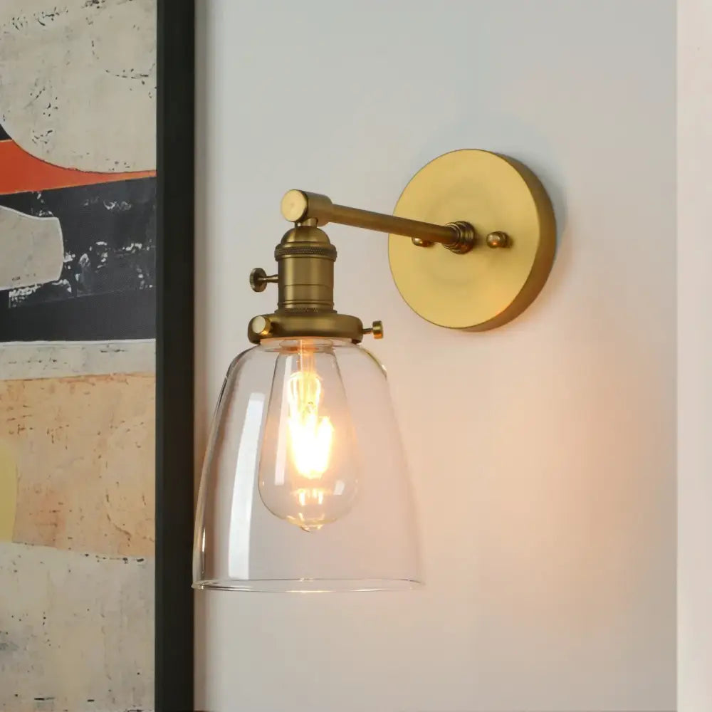 Industrial brass glass wall sconce light bedroom fixture