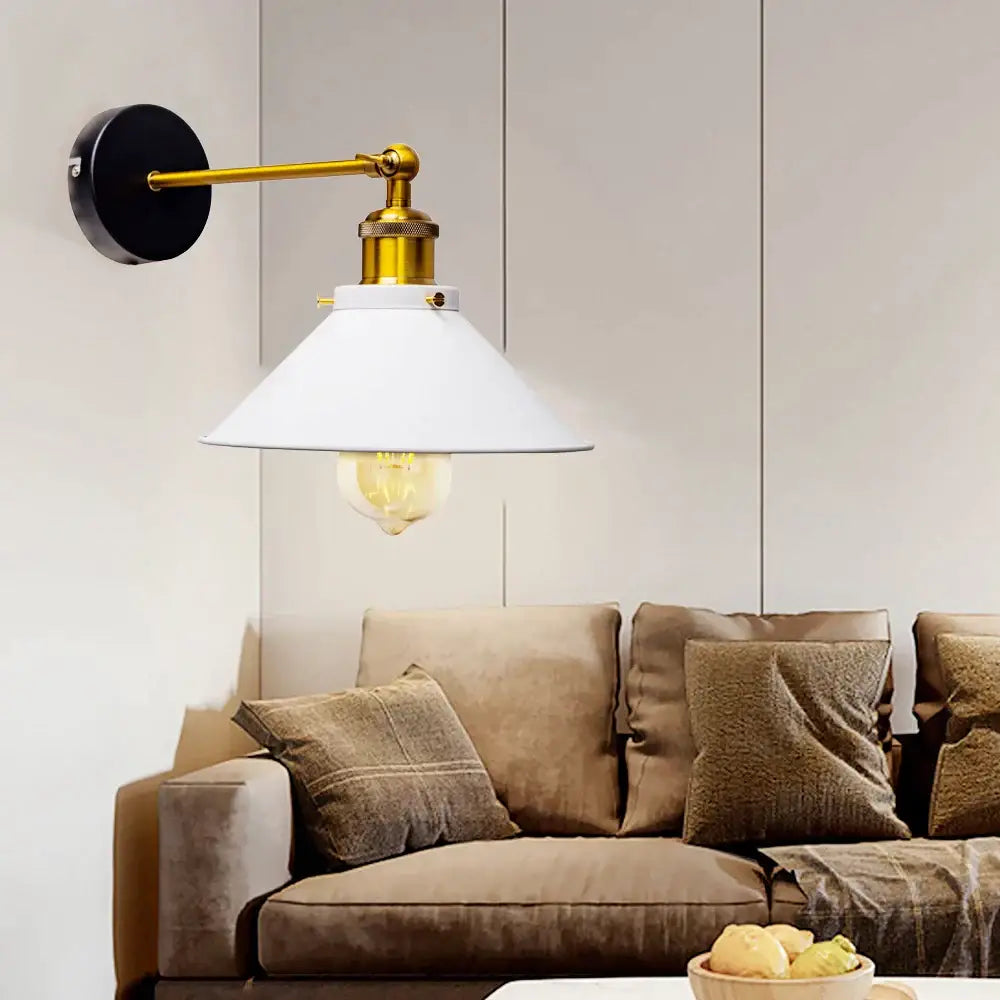 Industrial brass led wall lamps bedroom conical sconce lighting