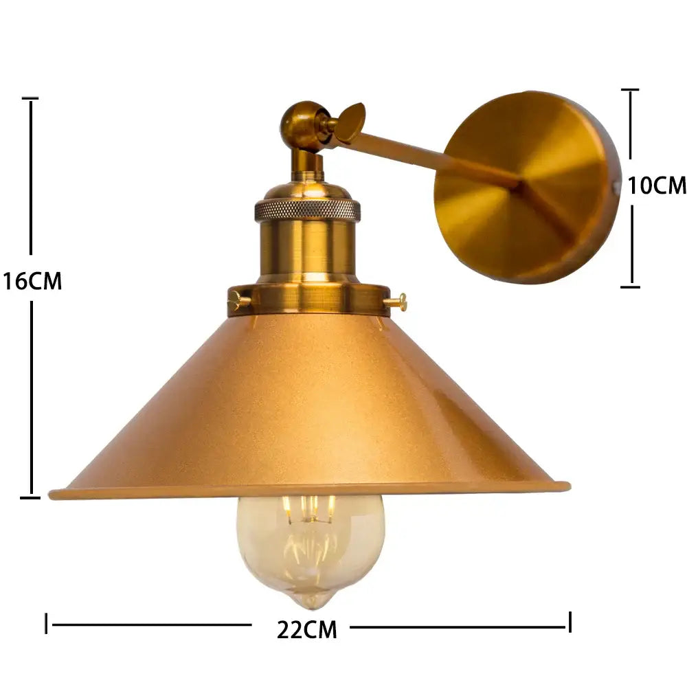 Industrial brass led wall lamps bedroom conical sconce lighting