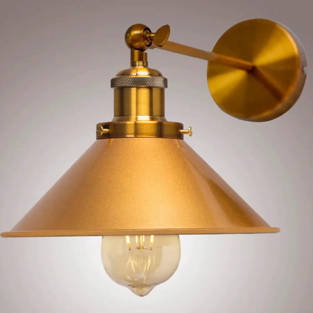 Industrial brass led wall lamps bedroom conical sconce lighting