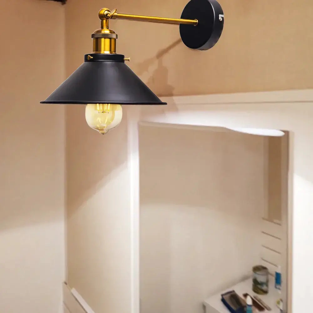 Industrial brass led wall lamps bedroom conical sconce lighting