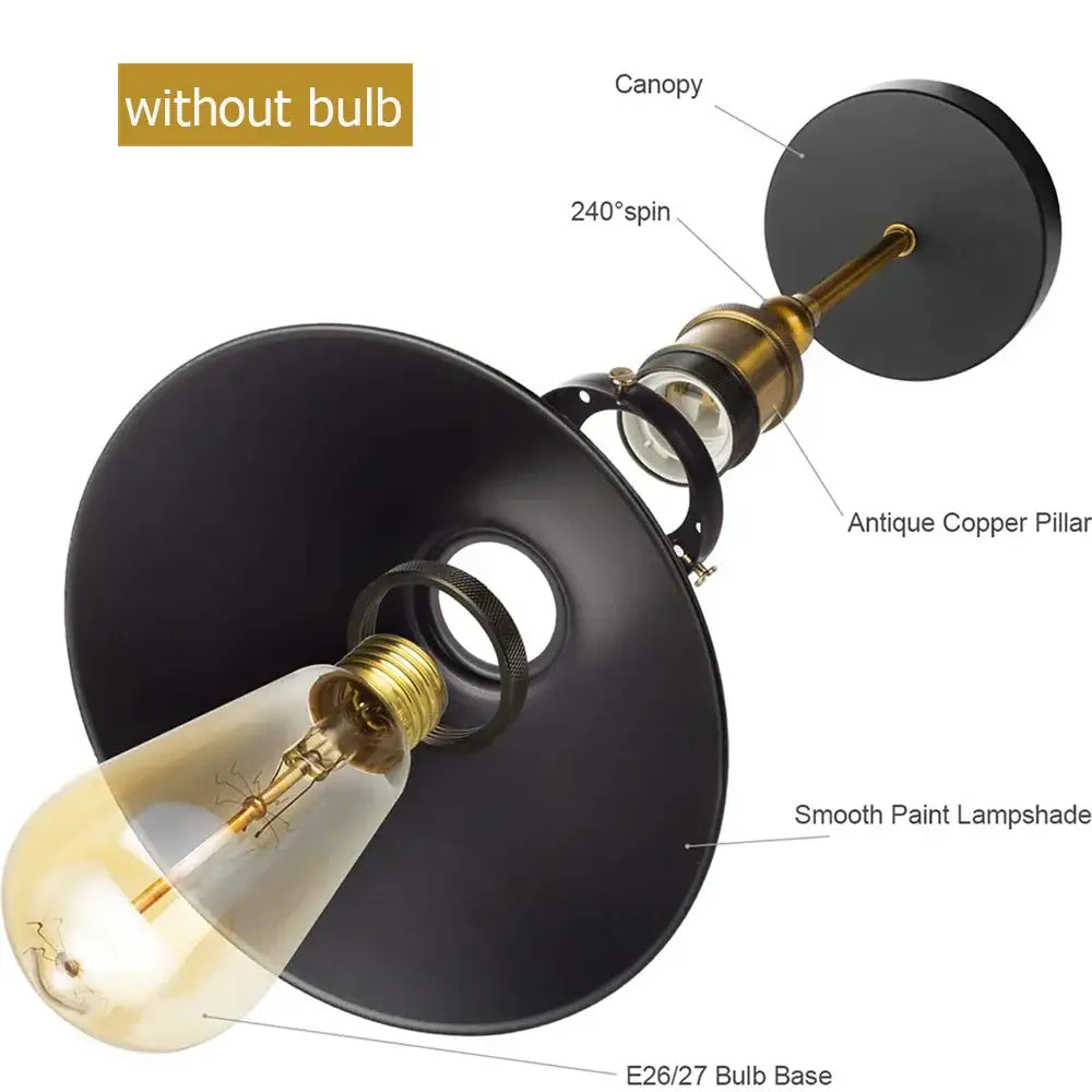 Industrial brass led wall lamps bedroom conical sconce lighting