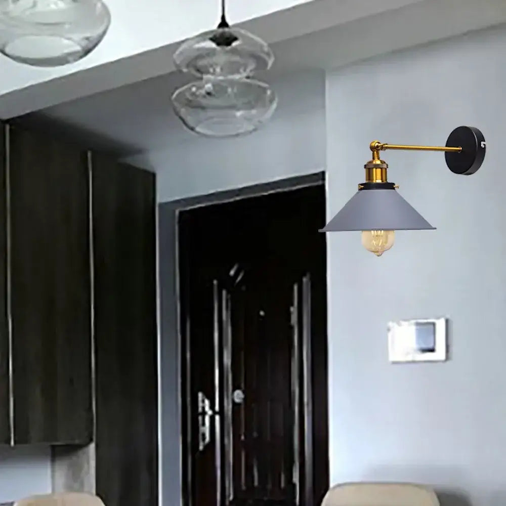 Industrial brass led wall lamps bedroom conical sconce lighting