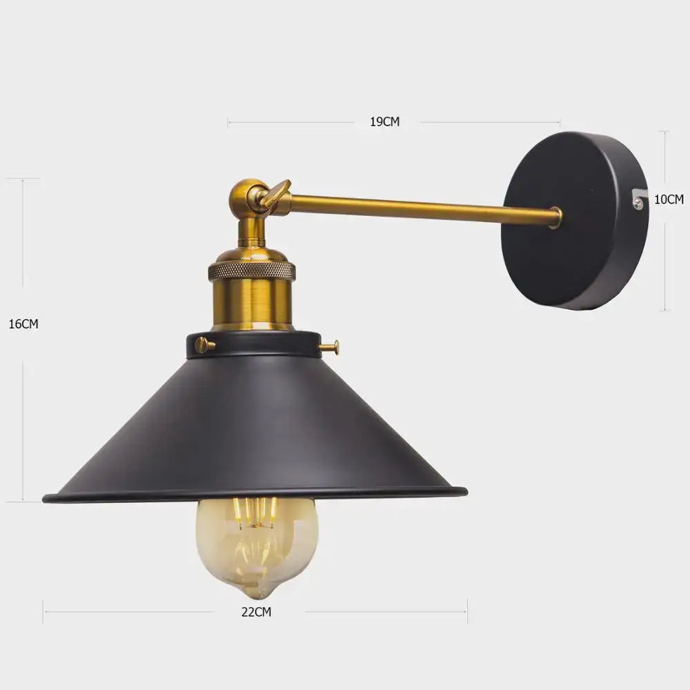 Industrial brass led wall lamps bedroom conical sconce lighting