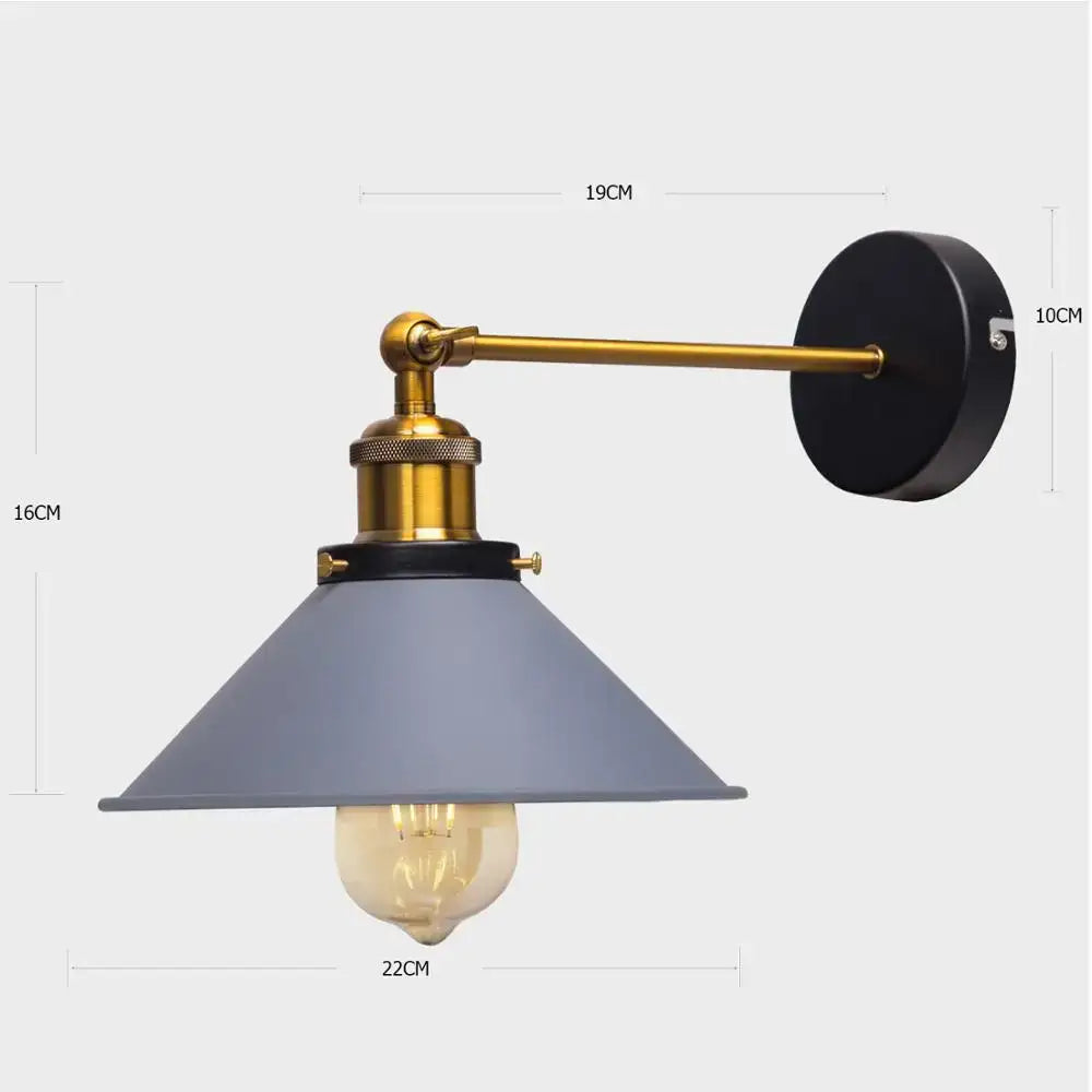Industrial brass led wall lamps bedroom conical sconce lighting
