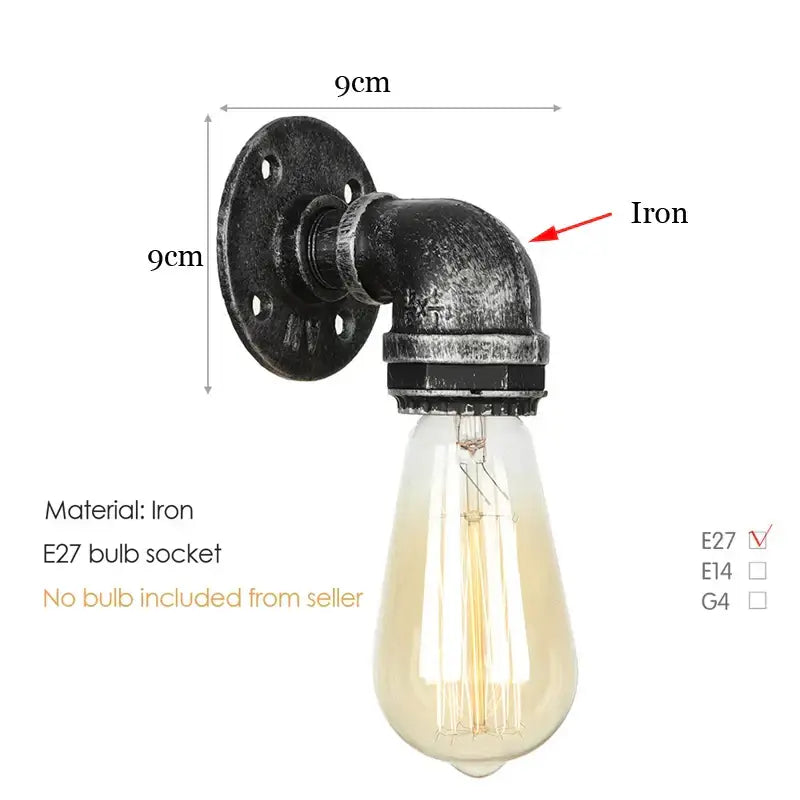 Industrial brass pipe wall sconce bedroom filament bulb light