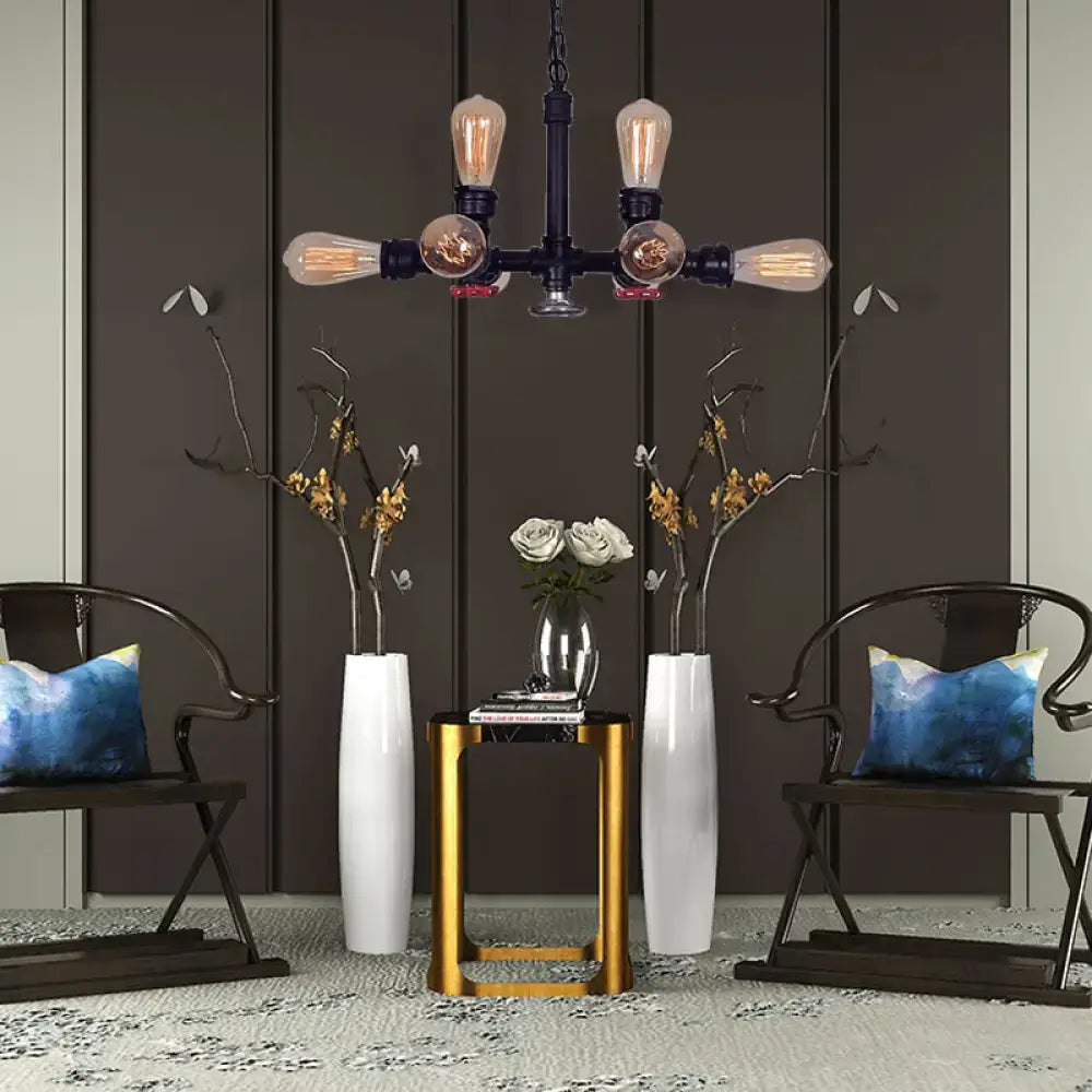 Industrial bronze & black bare bulb chandelier – living room light