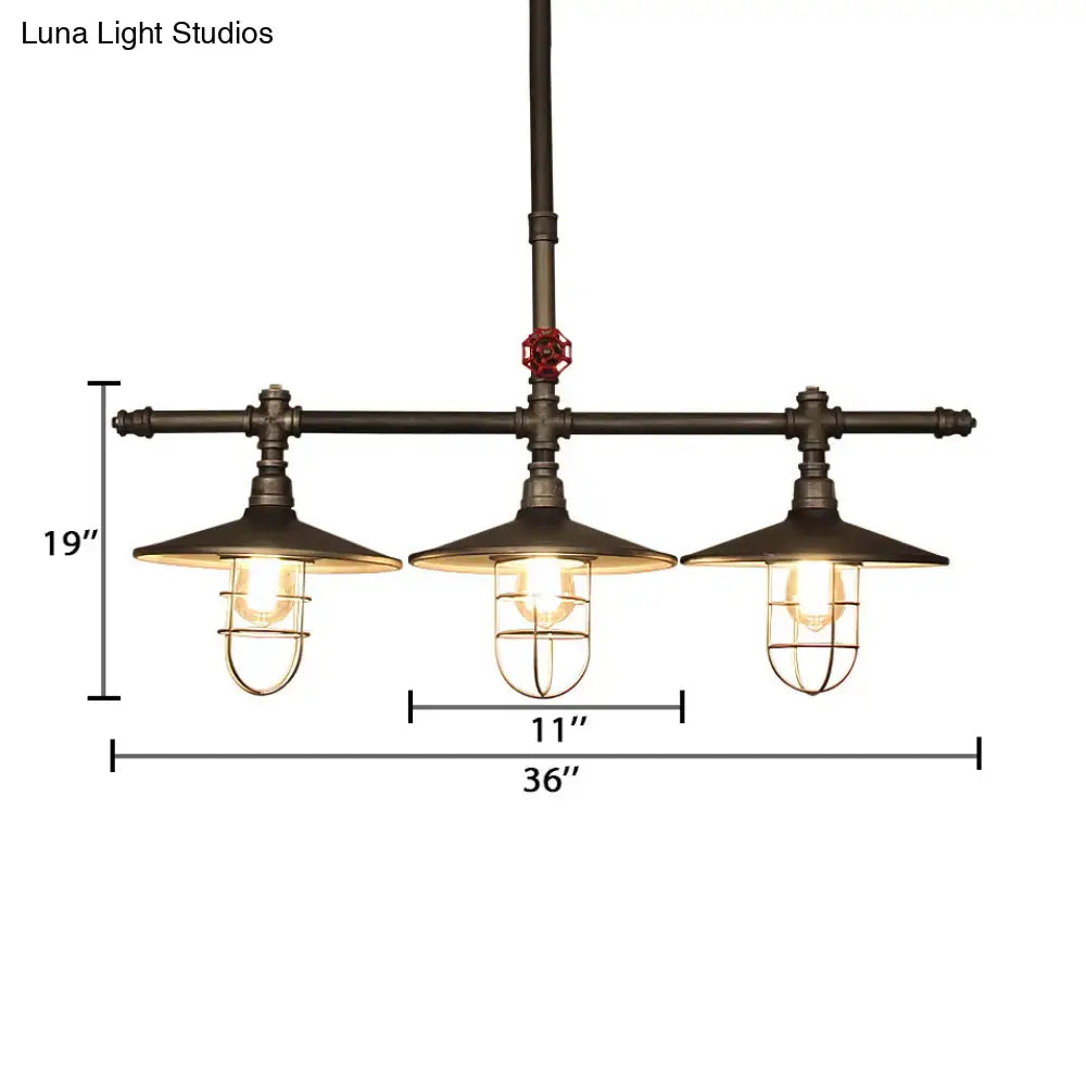 Industrial bronze coastal caged island linear pendant kitchen light