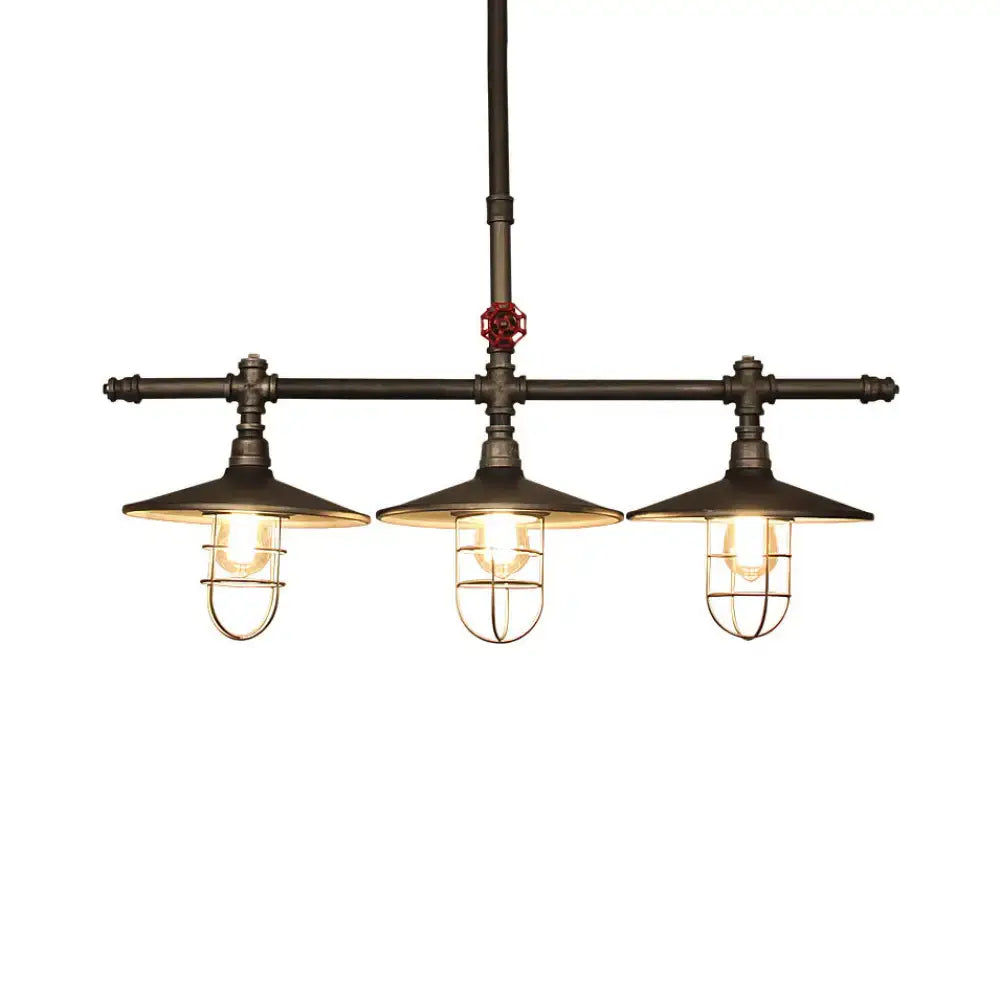 Industrial bronze coastal caged island linear pendant kitchen light