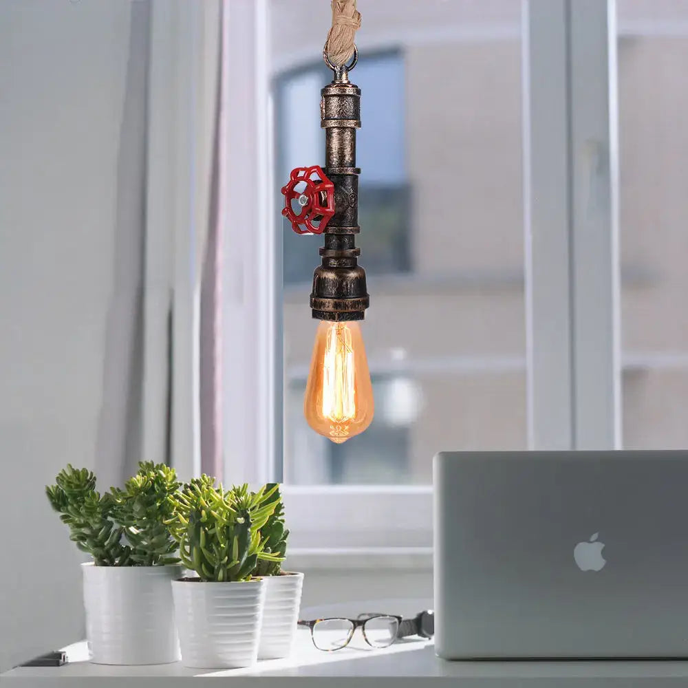 Industrial bronze iron water pipe pendant light – kitchen edison lamp