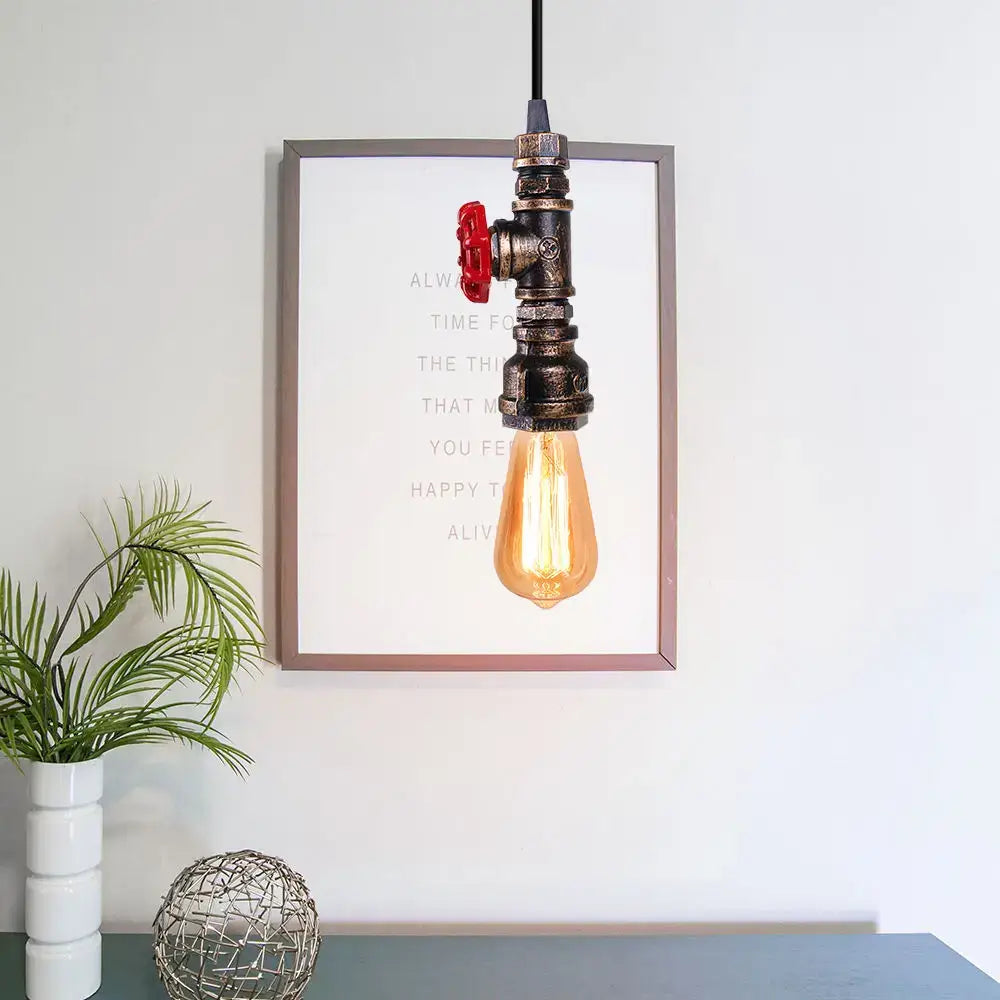 Industrial bronze iron water pipe pendant light – kitchen edison lamp
