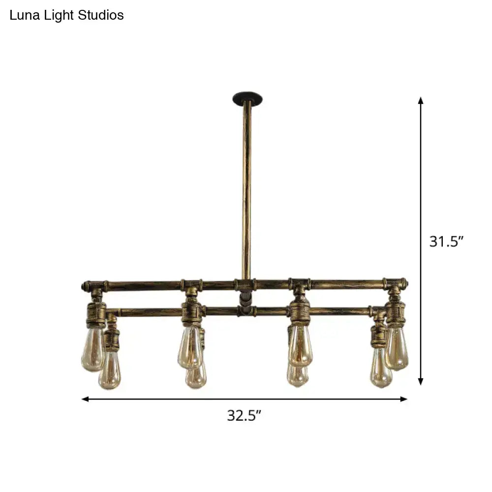 Industrial bronze island lamp – kitchen brass pipe chandelier