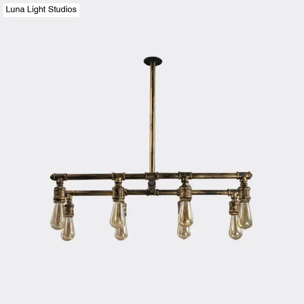 Industrial bronze island lamp – kitchen brass pipe chandelier
